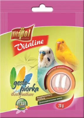 VITALINE Thick feathers supplementary mixture for budgie 20g - Vitapol Vitaline papildbarība viļņainajiem papagaiļiem spalvu uzlabošanai.