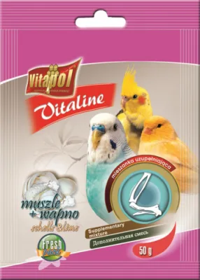 VITALINE shells and lime supplementary mixture for birds 50g - Vitapol Vitaline papildbarība putniem ar gliemežvākiem un kalciju.