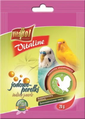 VITALINE Iodine pearls supplementary mixture for budgie 20g - Vitapol Vitaline joda pērlītes papildbarība viļņainajiem papagaiļiem