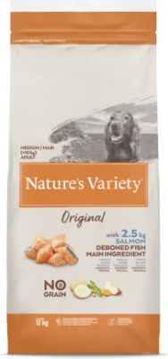 Nature's Variety Dog Original No Grain Medium Adult Salmon 12 Kg - bezgraudu sausā barība ar lasi pieaugušiem suņiem