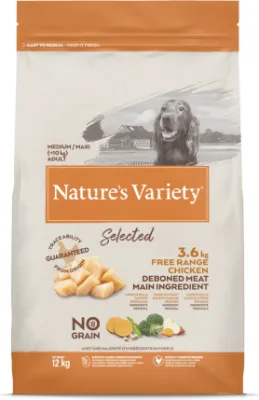 Nature's Variety Dog Selected Medium Adult Free Range chicken 12 kg - sausā barība ar brīvi turētu vistu pieaugušiem suņiem