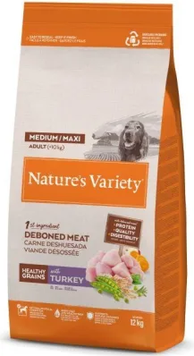 NV Dog Healthy Grain Adult Med/Maxi Turkey 12 kg - pilnvērtīga barība pieaugušiem suņiem, ar veselīgiem pilngraudiem un tītaru gaļu