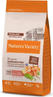 Nature's Variety Cat No Grain Sterilized Norwegian Salmon 7Kg - pilnvērtīga barība pieaugušiem sterilizētiem kaķiem, ar lasi un bez graudiem