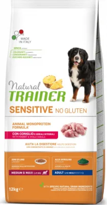 NT DOG SENSITIVE NO GLUTEN ADULT MEDIUM/MAXI RABBIT 12 KG - PILNVĒRTĪGA BEZGLUTĒNA AR TRUSI LIELO UN VIDĒJO ŠĶIRŅU PIEAUGUŠIEM SUŅIEM