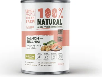 Prefera PF Fresh Farm DOG Coarse pate salmon, zucchini, sweet potatoe & herbs 400 gr - pilnvērtīga mitrā barība, rupjas konsistences pastēte, lasis, cukini, saldie kartupeli un garšaugi 400 g.