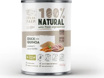 Prefera PF Fresh Farm DOG Coarse pate duck, quinoa, carrots & herbs 400 gr - pilnvērtīga mitrā barība, rupjas konsistences pastēte, pīles gaļa, kvinoja, burkāni un garšaugi 400 g.