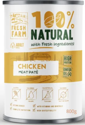 PREFERA Fresh Farm DOG Smooth pate with chicken 800 gr - pilnvērtīga barība suņiem, pastētes veida konservi ar vistas gaļu.