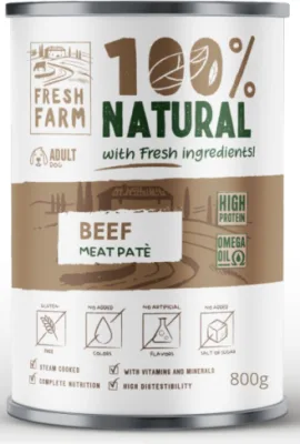 PREFERA Fresh Farm DOG Smooth pate with beef 800 gr - pilnvērtīga barība, pastētes veida konservi suņiem, ar liellopu gaļu.
