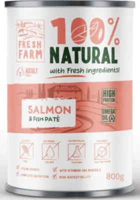 PREFERA Fresh Farm Dog Smooth pate with salmon & fish 800 gr - pilnvērtīga barība, pastētes veida konservi suņiem, ar lasi un zivīm.