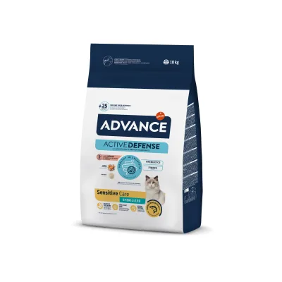 ADVANCE CAT SENSITIVE STERELIZED SALMON 10KG - pilnvērtīga sausā barība pieaugušiem sterilizētiem kaķiem no 1 līdz 10 gadiem, ar jūtīgu gremošanas sistēmu
