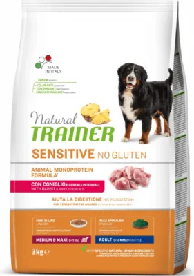 Natural Trainer Dog Sensitive No Gluten Adult medium/maxi Raabbit bezglutēna barība pieaugušiem lielo un vidējo šķirņu suņiem (trusis) 3 kg