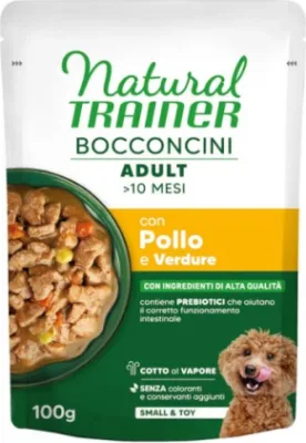 Natural Trainer Wet Dog S&T chunks chicken pilnvērtīga barība mazo šķirņu suņiem (vista) 100g