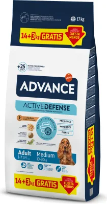 Advance Dog Medium Adult pieaugušiem vidējo šķirņu suņiem (vista un rīsi) 14kg + 3kg