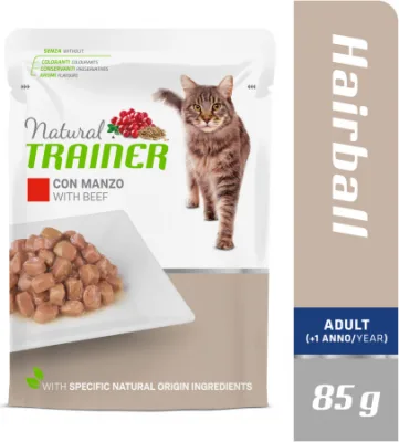 NT HAIRBALL BEEF BUSTA 85G - KONSERVI AR LIELLOPU SPALVU IZVADĪŠANAI PIEAUGUŠIEM KAĶIEM (12gb)
