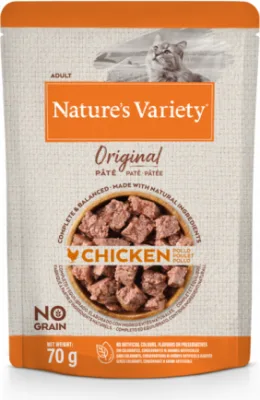 Konservi Nature's Variety Cat Original Chicken 0.070 kg - Konservi ar vistu pieaugušiem kaķiem (12gb)