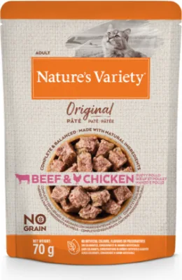 Konservi Nature's Variety Cat Original Beef and Chicken 0.070 kg - Konservi ar liellopu un vistu pieagušiem kaķiem (12gb)