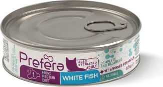 PF Fresh Farm CAT Prefera MPD Adult white fish 85 gr - pilnvērtīga mitrā barība pieaugušiem kaķiem (arī sterelizētiem), monoproteīna barība ar balto zivi.