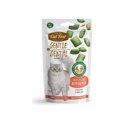 CatFest Dental kraukšķīgie spilventiņi ar lasi