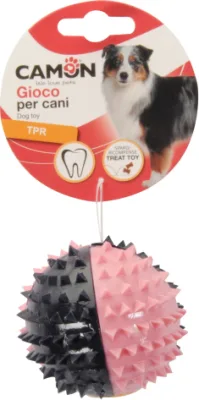 CAMON rotaļlieta suņiem - termoplasta bumba ar asumiem, pīkstuli un kārumu rezervuāru, 7.3 cm