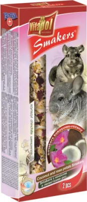 STANDARD Smakers coconut and rose petals for chinchilla 2pcs 90g - Vitapol nūjiņas ar rožu ziedlapiņam šinšillām