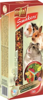 STANDARD Smakers 3in1 for rodents and rabbit 3pcs 135g - Vitapol nūjiņas 3x1 ar augļiem,dārzeņiem un ceratoniju augļiem