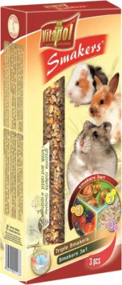 STANDARD Smakers 3in1 for rodens and rabbit 3pcs 135g - Vitapol nūjiņas 3in1 ar meža ogām, riekstiem/popkornu.