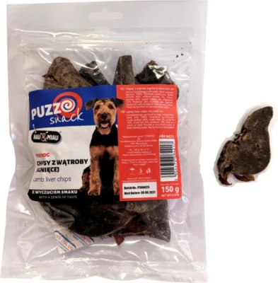 HAU&MIAU dog treat, lamb liver chips 6x3cm 150g - papildbarība suņiem, gardie jēra aknu čipsi 6x3cm