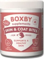 BOXBY SKIN & COAT BITES 240g - papildbarības suņiem, veicina suņa ādas un apmatojuma veselību.