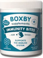 BOXBY IMMUNITY BITES 240g - papildbarības suņiem no 4 mēn., veicina suņa imūnsistēmu un mazina niezošas ādas diskomfortu.