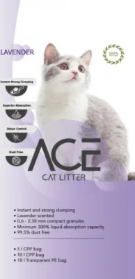 ACE Lavender CAT LITTER 20 LT - cementējošās smiltis kaķu tualetei ar lavandu 20 L